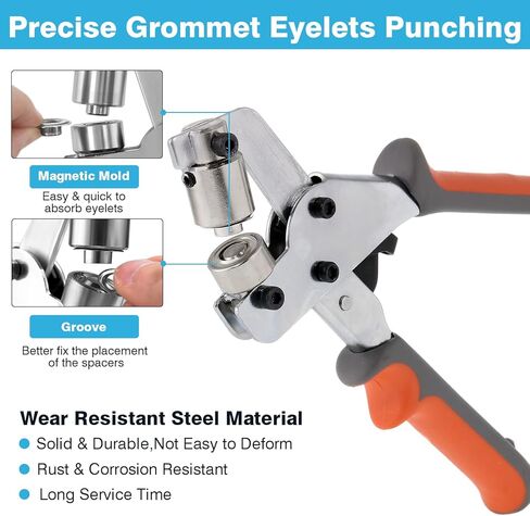 مجموعة أدوات معدنية ذات حلقات معدنية من IRONWALLS، مجموعة كماشة ثقب يدوية محمولة مع 500 قطعة حلقات معدنية فضية مقاس 10.5 مم، آلة حلقة ضغط يدوية، أداة ثقب يدوية لستارة قماش القنب in Kuwait