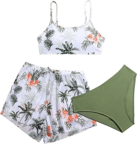 SOLY HUX Girl's 3 Piece Swimsuit Floral Print Bikini Sets Bathing Suit with Shorts in Saudi Arabia