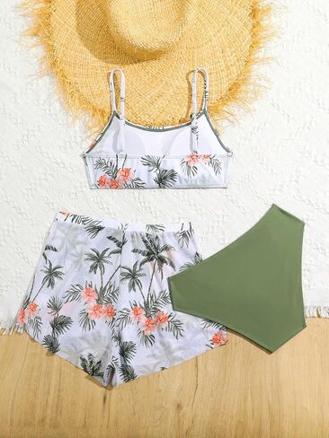 SOLY HUX Girl's 3 Piece Swimsuit Floral Print Bikini Sets Bathing Suit with Shorts in Saudi Arabia