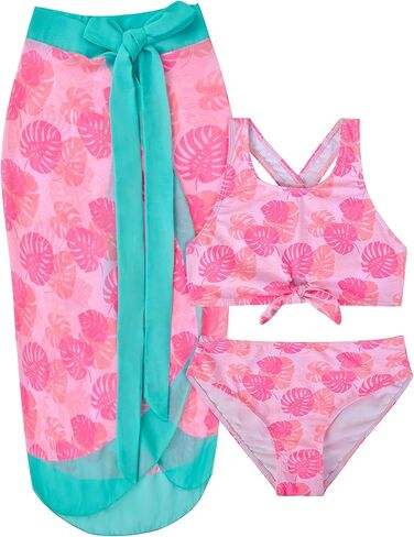 طقم بيكيني للفتيات من PASHOP مكون من 3 قطع، ملابس سباحة مع سروال سباحة وتنورة غطاء، مقاوم للماء سريع الجفاف مناسب للشاطئ in Kuwait
