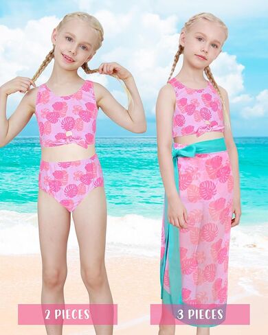 طقم بيكيني للفتيات من PASHOP مكون من 3 قطع، ملابس سباحة مع سروال سباحة وتنورة غطاء، مقاوم للماء سريع الجفاف مناسب للشاطئ in Kuwait