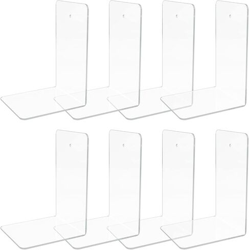 8 PCS Acrylic Book Ends, Bookends for Shelves, Clear Book Holder, Decorative Bookshelf Organizer, Bookend for Heavy Books for Bedroom Tabletop Library Office School Supplies Stationery Gift in Kuwait