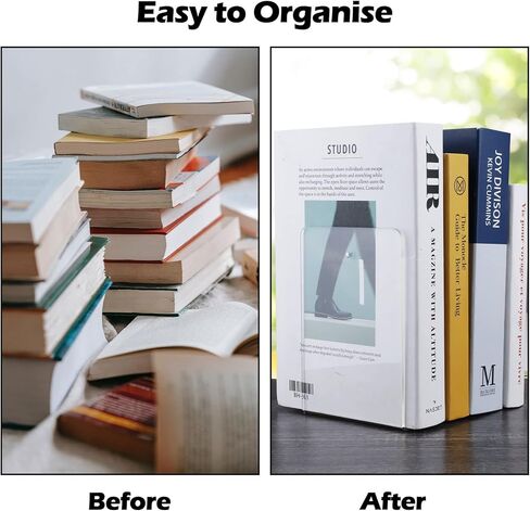 8 PCS Acrylic Book Ends, Bookends for Shelves, Clear Book Holder, Decorative Bookshelf Organizer, Bookend for Heavy Books for Bedroom Tabletop Library Office School Supplies Stationery Gift in Kuwait