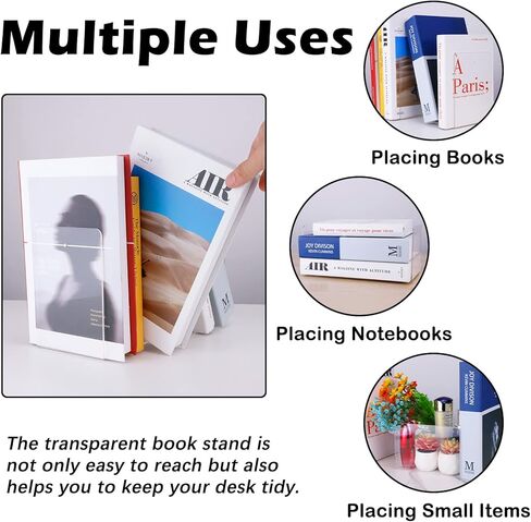 8 PCS Acrylic Book Ends, Bookends for Shelves, Clear Book Holder, Decorative Bookshelf Organizer, Bookend for Heavy Books for Bedroom Tabletop Library Office School Supplies Stationery Gift in Kuwait