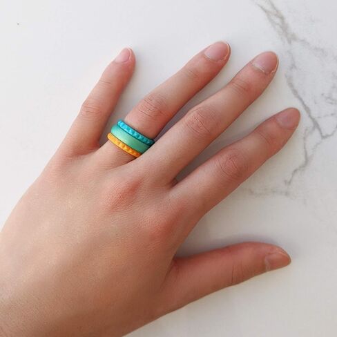 Knot Theory Stackable Silicone Wedding Rings for Women – Thin Pyramid Braided Twist Band Pack Sets in Rose Gold Silver Pink Purple Turquoise White - Gifts for Her - Wife Gift from Husband in Saudi Arabia