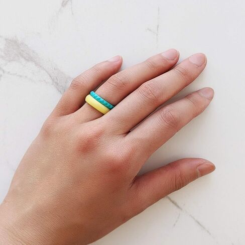 Knot Theory Stackable Silicone Wedding Rings for Women – Thin Pyramid Braided Twist Band Pack Sets in Rose Gold Silver Pink Purple Turquoise White - Gifts for Her - Wife Gift from Husband in Saudi Arabia
