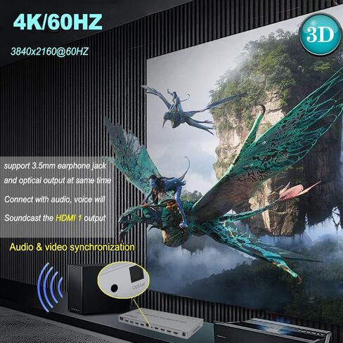 مقسم HDMI 4K، محول HDMI مصفوفة 4in 4out، HDMI 2.0 يدعم 3840x2160@60HZ مع مفتاح الصوت، جهاز تحكم عن بعد بالأشعة تحت الحمراء + زر الضغط + التحكم RS232، يدعم مستخرج الصوت EDID، ثلاثي الأبعاد، HDR، 18 جيجابايت في الثانية، HDCP 2.2 in Kuwait