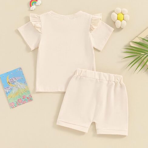 Toddler Baby Girl Summer Outfits Aunties Bestie Era Ruffle Short Sleeve Daisy T-Shirt Tops Shorts 2Pcs Clothes Set in Kuwait