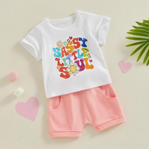 Toddler Baby Girl Summer Outfits Aunties Bestie Era Ruffle Short Sleeve Daisy T-Shirt Tops Shorts 2Pcs Clothes Set in Kuwait