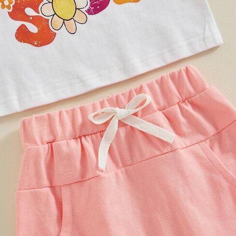 Toddler Baby Girl Summer Outfits Aunties Bestie Era Ruffle Short Sleeve Daisy T-Shirt Tops Shorts 2Pcs Clothes Set in Kuwait