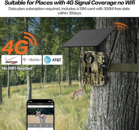 4G LTE 2.5K Live Feed Cellular Trail Camera, Game Trail Cameras That Send Pictures to Cell Phone with Night Vision Motion Activated IP66 Waterproof, 0.2S Trigger Time with SIM&64GB SD Card in Kuwait