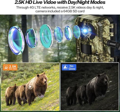 4G LTE 2.5K Live Feed Cellular Trail Camera, Game Trail Cameras That Send Pictures to Cell Phone with Night Vision Motion Activated IP66 Waterproof, 0.2S Trigger Time with SIM&64GB SD Card in Kuwait