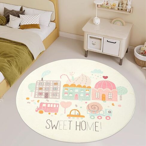 ABREEZE Kids Play Rug 4ft, Round Zoo Area Rug Kids Nursery Door Mat Soft Plush Non-Slip Childrens Carpet for Bedroom Living Room Kids Playroom in Kuwait