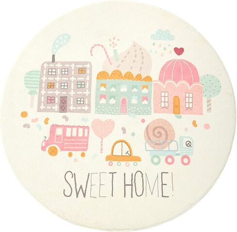 ABREEZE Kids Play Rug 4ft, Round Zoo Area Rug Kids Nursery Door Mat Soft Plush Non-Slip Childrens Carpet for Bedroom Living Room Kids Playroom in Kuwait