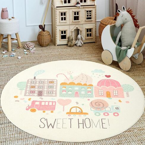 ABREEZE Kids Play Rug 4ft, Round Zoo Area Rug Kids Nursery Door Mat Soft Plush Non-Slip Childrens Carpet for Bedroom Living Room Kids Playroom in Kuwait