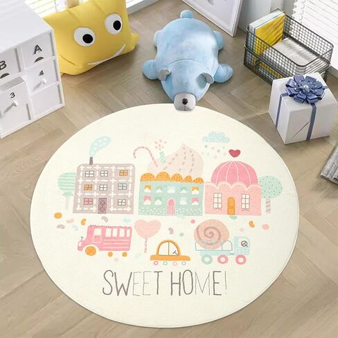 ABREEZE Kids Play Rug 4ft, Round Zoo Area Rug Kids Nursery Door Mat Soft Plush Non-Slip Childrens Carpet for Bedroom Living Room Kids Playroom in Kuwait