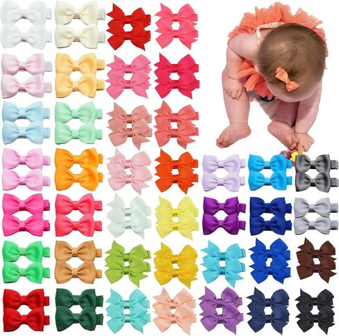 Ayesha Hair Clips 80 Pieces, 2" Mini Hair Bows Fully Lined Baby Barrettes for Baby Girls Infant Toddler Kids in Pairs, Non-slip Mat, Lightweight Design, Multi Occasion Wear, 40 Colors in Kuwait
