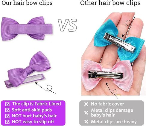 Ayesha Hair Clips 80 Pieces, 2" Mini Hair Bows Fully Lined Baby Barrettes for Baby Girls Infant Toddler Kids in Pairs, Non-slip Mat, Lightweight Design, Multi Occasion Wear, 40 Colors in Kuwait