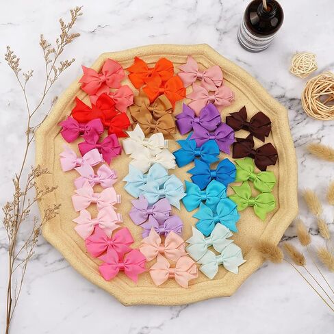Ayesha Hair Clips 80 Pieces, 2" Mini Hair Bows Fully Lined Baby Barrettes for Baby Girls Infant Toddler Kids in Pairs, Non-slip Mat, Lightweight Design, Multi Occasion Wear, 40 Colors in Kuwait