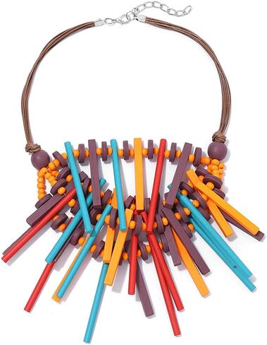 قلادة ديلادولا ذات الياقة الخشبية الملونة المصنوعة يدويًا، قلادات مريلة خشبية شرابة متعددة الألوان، إكسسوارات تنكرية للنساء in Kuwait