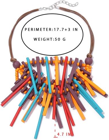 قلادة ديلادولا ذات الياقة الخشبية الملونة المصنوعة يدويًا، قلادات مريلة خشبية شرابة متعددة الألوان، إكسسوارات تنكرية للنساء in Kuwait