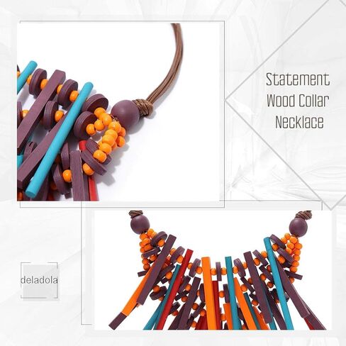 قلادة ديلادولا ذات الياقة الخشبية الملونة المصنوعة يدويًا، قلادات مريلة خشبية شرابة متعددة الألوان، إكسسوارات تنكرية للنساء in Kuwait