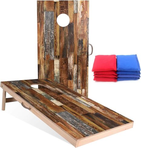 Solid Wood Vintage Cornhole Game Set, Two 4'x2'Cornhole Boards, 8 Cornhole Bags for Indoor and Outdoor Toss Games Competitions, Tournaments in Saudi Arabia