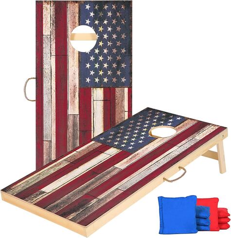 Solid Wood Vintage Cornhole Game Set, Two 4'x2'Cornhole Boards, 8 Cornhole Bags for Indoor and Outdoor Toss Games Competitions, Tournaments in Saudi Arabia