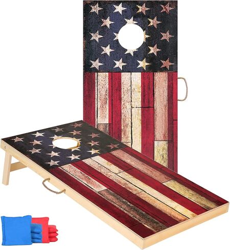 Solid Wood Vintage Cornhole Game Set, Two 4'x2'Cornhole Boards, 8 Cornhole Bags for Indoor and Outdoor Toss Games Competitions, Tournaments in Saudi Arabia