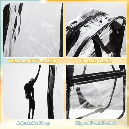 Sadnyy 6 قطع حقيبة ظهر شفافة معتمدة من الاستاد مقاس 15.5 × 11 × 5 بوصة حقائب استاد شفافة للنساء شفافة من خلال حقيبة ظهر للحفلات الموسيقية من البلاستيك الشفاف PVC حقيبة ظهر آمنة للعمل، 3 ألوان in Kuwait