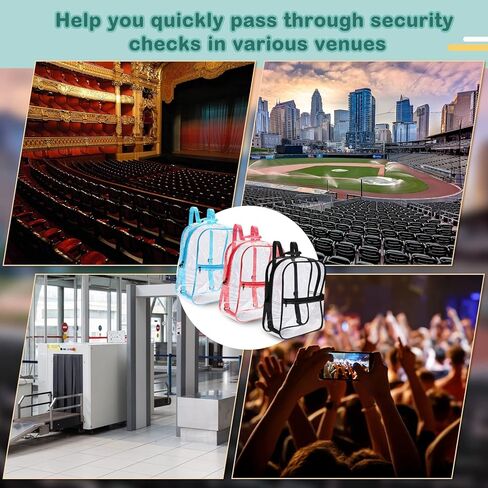 Sadnyy 6 قطع حقيبة ظهر شفافة معتمدة من الاستاد مقاس 15.5 × 11 × 5 بوصة حقائب استاد شفافة للنساء شفافة من خلال حقيبة ظهر للحفلات الموسيقية من البلاستيك الشفاف PVC حقيبة ظهر آمنة للعمل، 3 ألوان in Kuwait