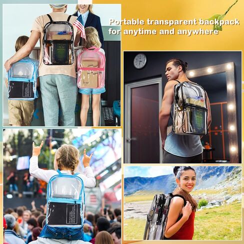 Sadnyy 6 قطع حقيبة ظهر شفافة معتمدة من الاستاد مقاس 15.5 × 11 × 5 بوصة حقائب استاد شفافة للنساء شفافة من خلال حقيبة ظهر للحفلات الموسيقية من البلاستيك الشفاف PVC حقيبة ظهر آمنة للعمل، 3 ألوان in Kuwait