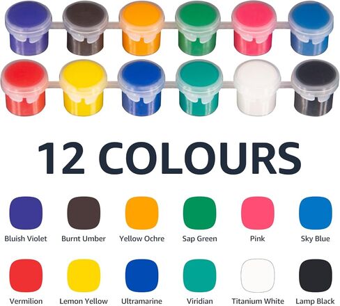 مجموعة طلاء أكريليك من Nian Feng مع حامل خشبي على سطح الطاولة، مجموعة لوازم الرسم الفني مع 12 لونًا من الطلاء، ولوحات قماشية، وفرش، وغسالة فرش الطلاء، ولوحة الألوان، ومكشطة طلاء للأطفال والكبار. in Kuwait