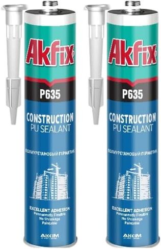 Akfix P625 Crack Flex Sealant (2x10.4 oz.) أبيض - مانع تسرب بناء من مادة البولي يوريثين لجميع أنواع المفاصل، حشو شقوق خرسانية مرن وقابل للطلاء للمرآب والممرات والجدار | أبيض، 2 حزمة in Kuwait