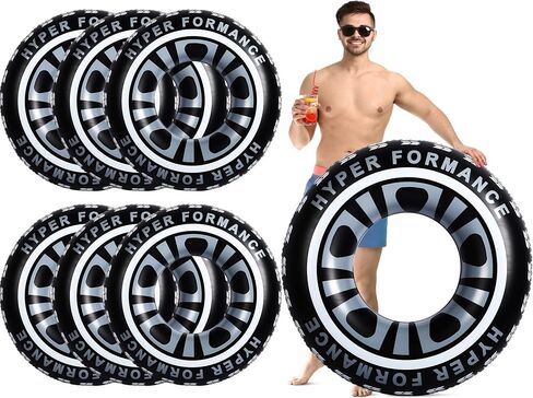 6 Pack 47 Inches Giant Inflatable Tire Tubes Pool Floats for Adults Large Swim Ring River Raft for Swimming Pool Lake Ocean Giant Pool Floatie Inflatable Tube Water Toys for Truck Racing Cars Party in Saudi Arabia