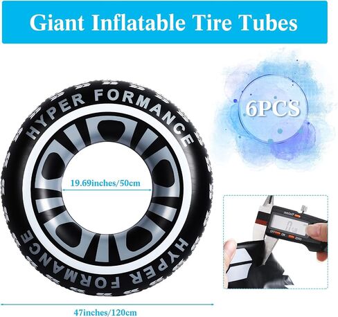 6 Pack 47 Inches Giant Inflatable Tire Tubes Pool Floats for Adults Large Swim Ring River Raft for Swimming Pool Lake Ocean Giant Pool Floatie Inflatable Tube Water Toys for Truck Racing Cars Party in Saudi Arabia