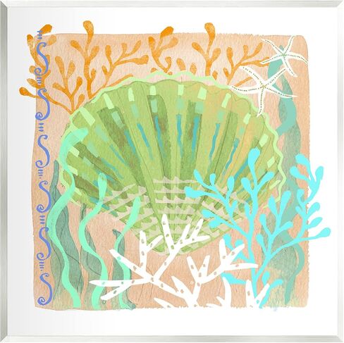 Stupell Industries Vivid Coral Overlay Beach Seashell Watercolor Pattern Wood Wall Art, Design By unknown in Saudi Arabia