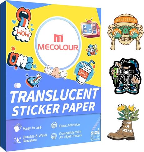 MECOLOUR Printable Vinyl Sticker Paper Translucent Waterproof Decal Paper, 8.5"x11" for Inkjet Printer & Laser Printer 50 sheets in Saudi Arabia