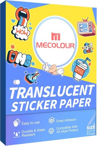 MECOLOUR Printable Vinyl Sticker Paper Translucent Waterproof Decal Paper, 8.5"x11" for Inkjet Printer & Laser Printer 50 sheets in Saudi Arabia