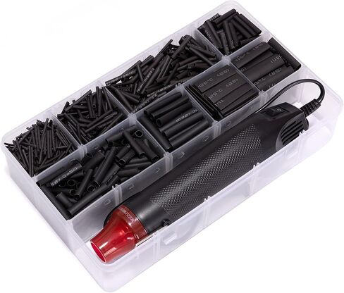 جينسكو 1200 قطعة 2: 1 أنبوب انكماش حراري + مجموعة مسدس حراري صغير 300 وات، مسدس هواء ساخن، أنبوب كابل سلك معزول كهربائيًا، مجموعة متنوعة من الأكمام الملفوفة لتغليف الانكماش، إصلاح الكابل، DIY in Kuwait