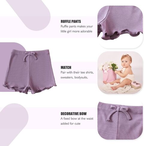 SOBOWO Toddler Girl Shorts Ribbed 3 Pack Baby Girls Solid Soft Elastic Waist Casual Playing Shorts Summer Short Pants in Saudi Arabia