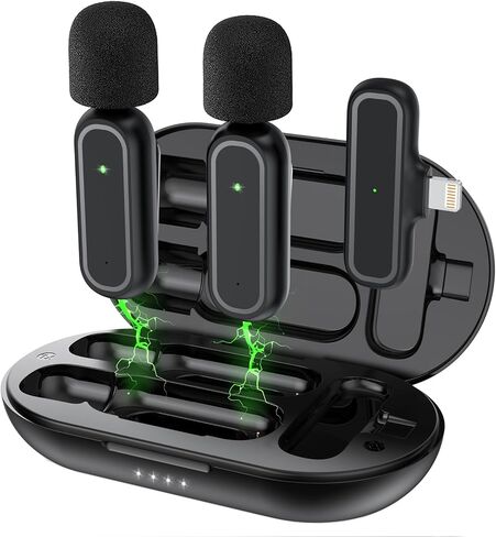 Wireless Microphone for iPhone with Charging Case, Plug and Play Clip on Mic for Video Recording, Interview, Live Streaming in Saudi Arabia