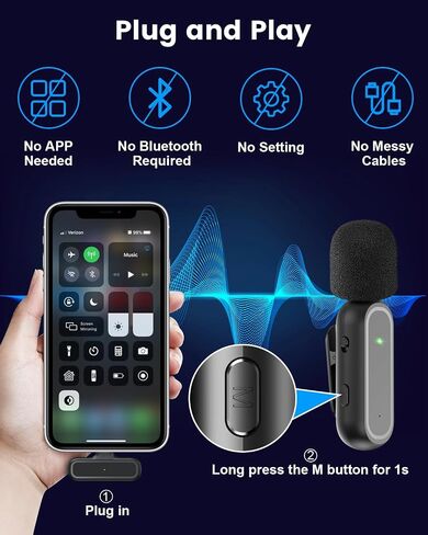 Wireless Microphone for iPhone with Charging Case, Plug and Play Clip on Mic for Video Recording, Interview, Live Streaming in Saudi Arabia