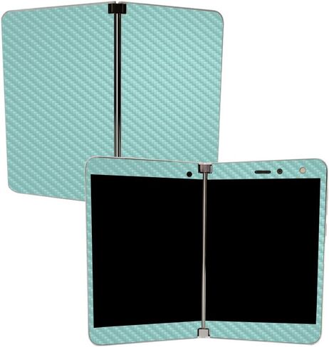 MightySkins Carbon Fiber Skin for Microsoft Surface Duo - Solid Seafoam | Protective, Durable Textured Carbon Fiber Finish | Easy to Apply | Made in The USA in Kuwait