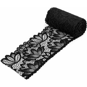 4 Inch Wide Black Lace Trim Ribbon, 5 Yards Vintage Lace Fabric Applique Ribbon, Floral Stretchy Embroidered Sewing Edge for Wedding Dress Bridal Decorations Sewing Crafts DIY and Gift Packaging in Saudi Arabia