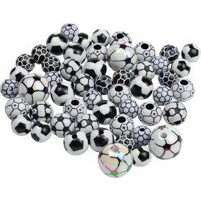 52 Pcs Acrylic Soccer Loose Beads: Featuring 4 Pcs 15mm, 24 Pcs 12mm, and 24 Pcs 10mm in Various Soccer Styles. an Ideal Choice for DIY Jewelry and Creative Crafts in Saudi Arabia