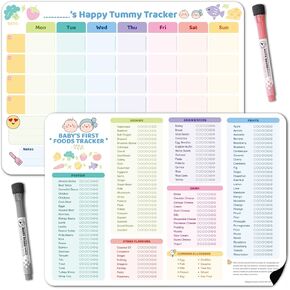مغناطيس ثلاجة UNCLE WU Baby First Foods Tracker 2 Pack - 101 طعام قبل قائمة مرجعية واحدة ومخطط وجبات أسبوعية، مخطط أغذية الأطفال للثلاجة مع قلمين (10 × 14 بوصة) in Kuwait