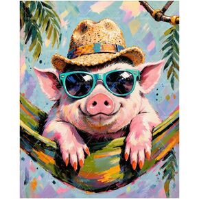 Sceorixa Pig Paint by Numbers Kit for Adults - DIY Pig in Sunglasses Painting On Canvas 16X20 Inches, Acrylic Paint Set, Suitable for Beginners, Funny Wall Art for Home Decoration Or Gifts, Unframed in Saudi Arabia
