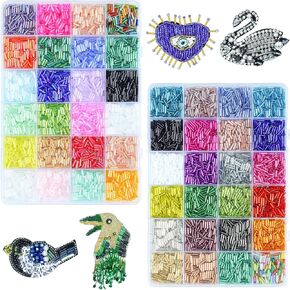 SONGIN 8640Pcs Glass Bugle Beads Kit, 2 * 7mm Tube Beads, Silverlined & Iridescent Craft Bead, 48 Colors Long Tube Bead for Jewelry Making, Embroidery, Crafts & DIY Projects in Saudi Arabia