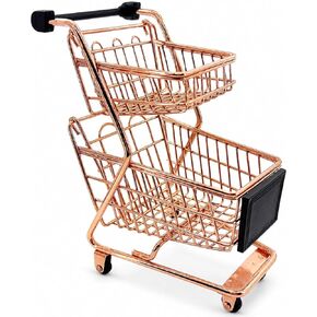Miniature Shopping Cart Mini Double Layer Metal Supermarket Supermarket Handcart Shopping Utility Cart for Home Desktop Decor, Rose Gold in Saudi Arabia